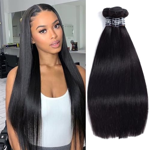 Amella Hair Brazilian Hair Straight Bundles 10A Grade 18 18 18 inches 100 Unprocessed Virgin Straight Human Hair 3 Bundles Weave Extensions Natural Black Color